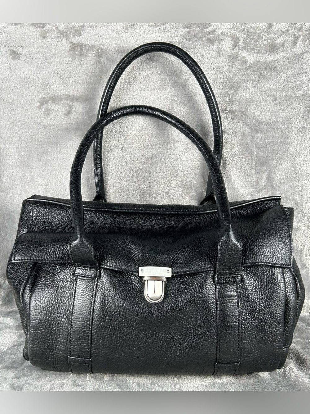 Accessorize Buff Leather Satchel Hand Bag Shoulder Bag Double Top Handle Black